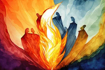 Photo sur Plexiglas Coloré Christian Banner with Pentecost Illustration in Watercolor