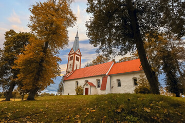 The Krimulda Lutheran church  in  Kubesele Nature and History Trail,