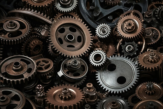many old rusty metal gears or machine parts.repair concept. Generative AI