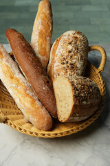 Fresh bread with oatmeal flakes and sunflower