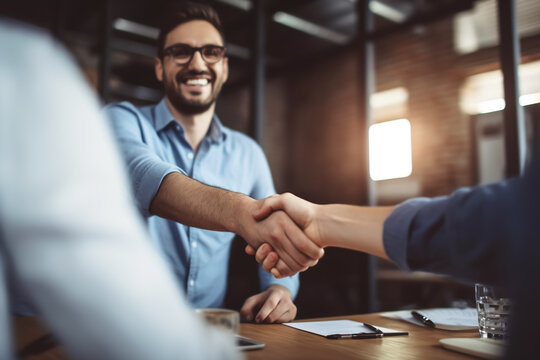 Two men handshake or shake hands - theme business, partnership, contract or welcome - Generative AI