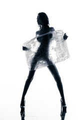 Woman with newspaper silhouette