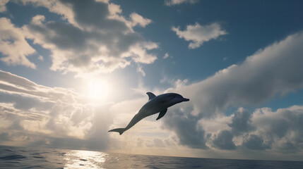 Naklejka premium cute dolphin flying in the sky