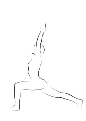 minimalist yoga illustration , warrior pose , line drawing , logo or icon .