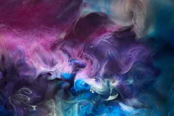 Multicolored contrast liquid art background. Paint ink explosion, abstract smoke mock-up