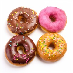 Donuts isolated on white background, generative ai