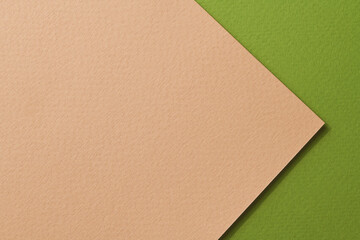 Rough kraft paper background, paper texture beige green colors. Mockup with copy space for text