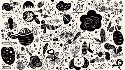 Fototapeta premium Fun abstract line doodle shape set. Creative minimalist style art symbol collection for children or party celebration with modern shapes, generative ai