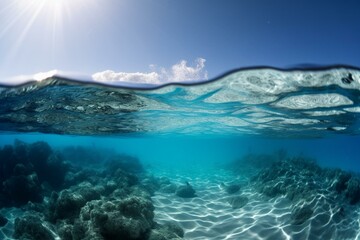 Fototapeta na wymiar View of Maldives wave & clear water from beneath. Generative AI
