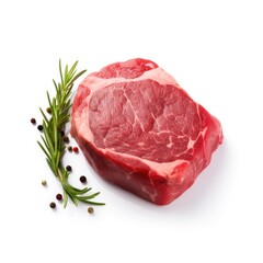 raw beef steak isolated on white background, generative ai