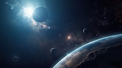 Space wallpaper banner background. Stunning view of a cosmic galaxy with planets and space objects. generative ai