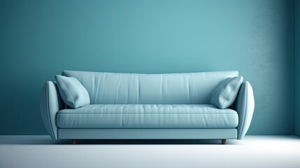 Soft blue sofa on blue background. generative ai