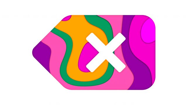 Multi-colored icon backspace with colored spots floating inside. Looped from frame 120 to 839, Alpha BW at the end