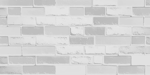 Fototapeta premium Abstract weathered texture-stained old stucco light gray and aged paint white brick wall background. Brick wall, white relief texture with shadow, vector background. 