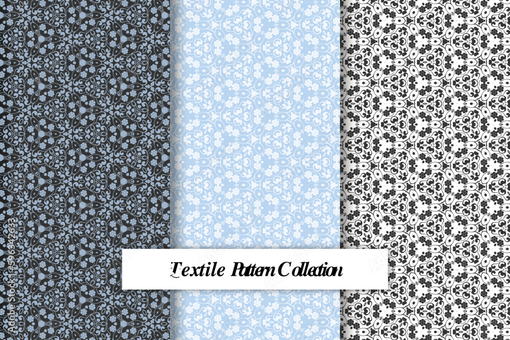 Aufkleber Vector pattern black and white set of textile patterns, Vector seamless pattern set of textile patterns, geometric pattern set Vector