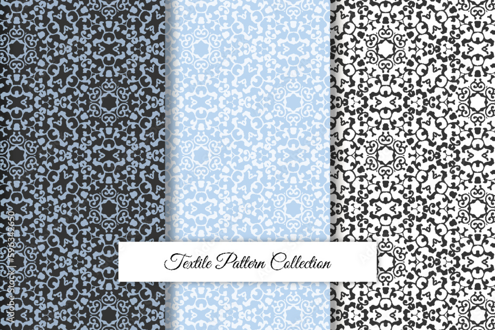 Poster vector pattern black and white set of textile patterns, vector seamless pattern set of textile patte