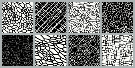 Set of Vector Seamless Patterns. Monochrome organic shapes.  - 596342666