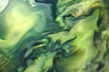 Obraz premium Dark mix of green colors creative background. Abstract art print, watercolor stains, flows of alcohol ink