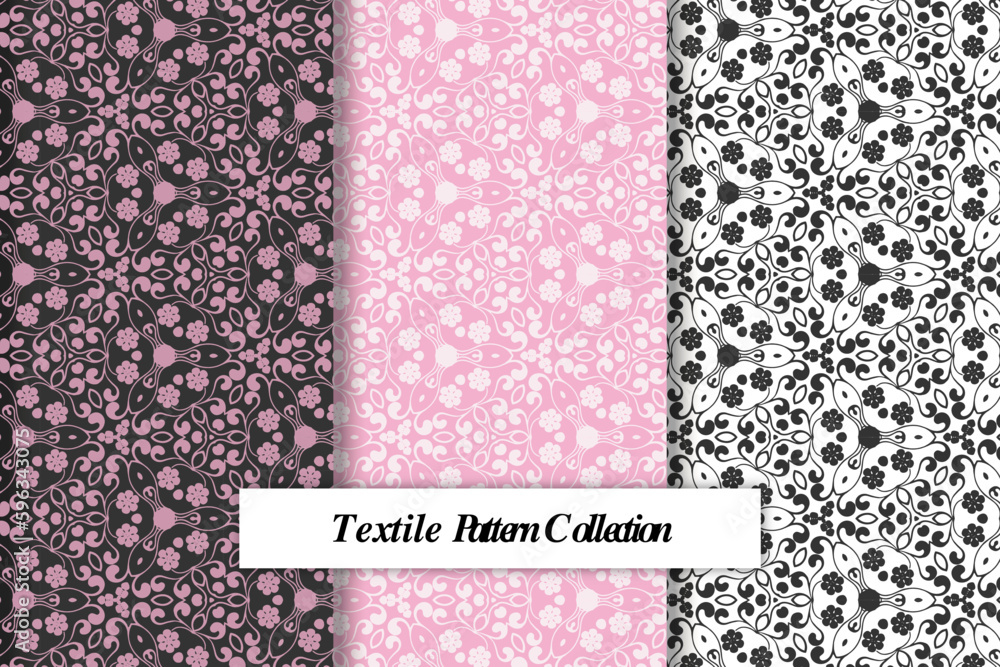 Aufkleber Vector pattern black and white set of textile patterns, Vector seamless pattern set of textile patterns, geometric pattern set Vector
