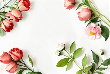 Flowers painted with water-based paint on a white background