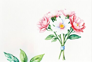 Flowers painted with water-based paint on a white background