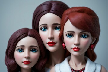Obraz premium The figure of a mother with her daughters made of clay and felt