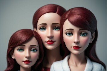 Obraz premium The figure of a mother with her daughters made of clay and felt