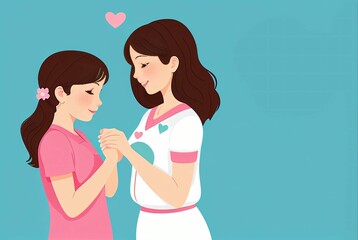 Fototapeta premium flat illustration of mother and her daughter, mother's day illustration