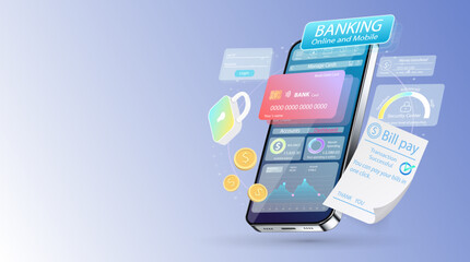 Online banking vector illustration. Bank payment via smartphone. Mobile template for bank app.