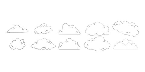 Clouds silhouettes. Collection of various forms. Design elements for the weather forecast, meteorology, web interface or cloud storage applications.