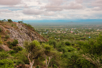 Fototapeta na wymiar Aerial view of Longido Township in rural Tanzania