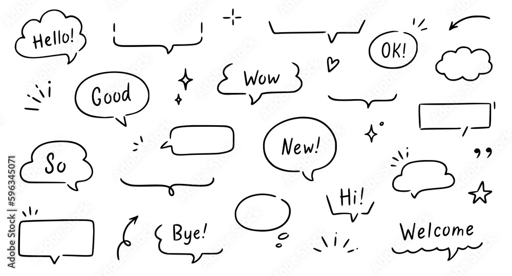 Aufkleber balloon text frame decoration set. simple hand drawn pen line speech bubble, cloud, balloon frame fo