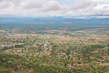 Aerial view of Longido Township in rural Tanzania
