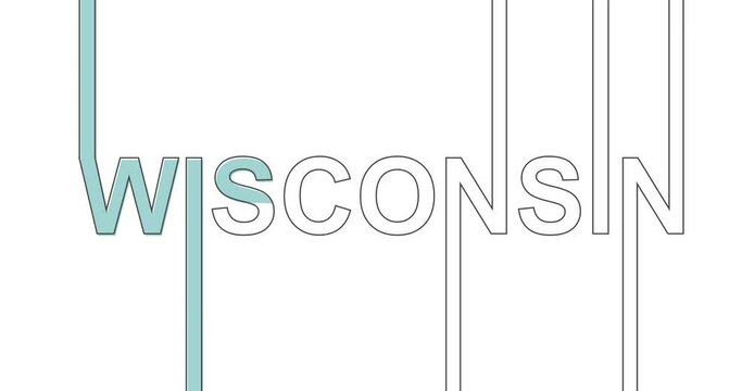 Animation relative to USA travel. Wisconsin state name in geometry thin line style design. Creative vintage typography concept.