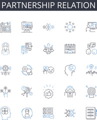 Fototapeta premium Partnership relation line icons collection. Love affair, Mutual respect, Working together, Companionship bond, Friendship connection, Collaborative effort, Alliance bond vector and Generative AI