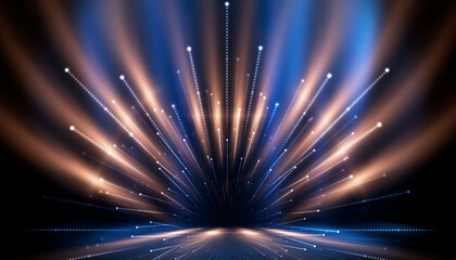 Dark blue neon light with rays of gold abstract night empty scene. The effects of light in the dark.  © MiaStendal