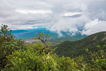 Aerial view of Longido Township against the background of Mount Meru in Tanzania