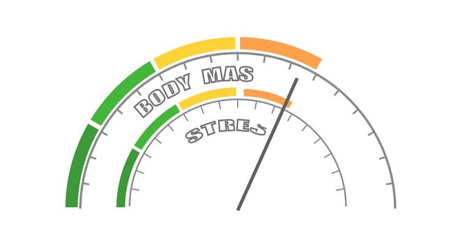 Abstract measuring device. Influence of stress on body mass index. Scales of cause and effect. Obesity risk factor.
