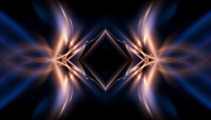 Dark blue neon light with rays of gold abstract night empty scene. The effects of light in the dark. 