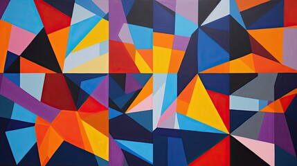  Abstract geometric wall art featuring vibrant and contrasting colors, perfect for a contemporary living space or office, generative ai