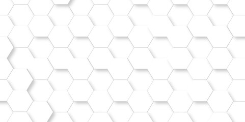 Fototapeta premium Abstract background with hexagons and 3d Hexagonal structure futuristic white background and Embossed Hexagon , honeycomb white Background ,light and shadow ,Vector.