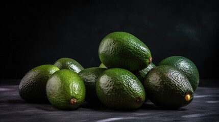  Fresh avocados on dark background.  generative ai