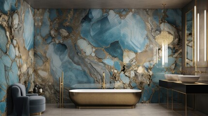  Majestic marble pattern in vivid shades of blue and gold, evoking a sense of luxury and sophistication, generative ai