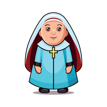 recommend clip art: Cute Smiling Nun on White Backgrouns. Cartoon Style. Vector