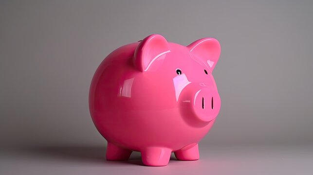 Pink piggy bank money box with gold coins, generative ai