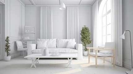  White wall living room have sofa and decoration, generative ai