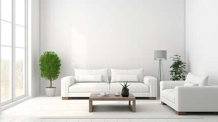  White wall living room have sofa and decoration, generative ai