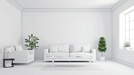  White wall living room have sofa and decoration, generative ai