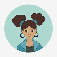 Girl portrait. Cheerful character cartoon style. Vector color illustration.