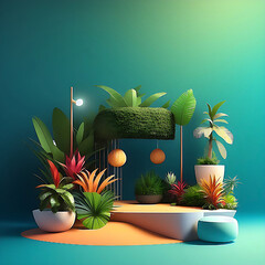 Generative Ai 3d studio tropical background